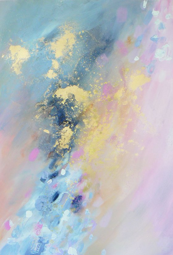 Confetti  #1 (abstract in greys, pink and gold tones)