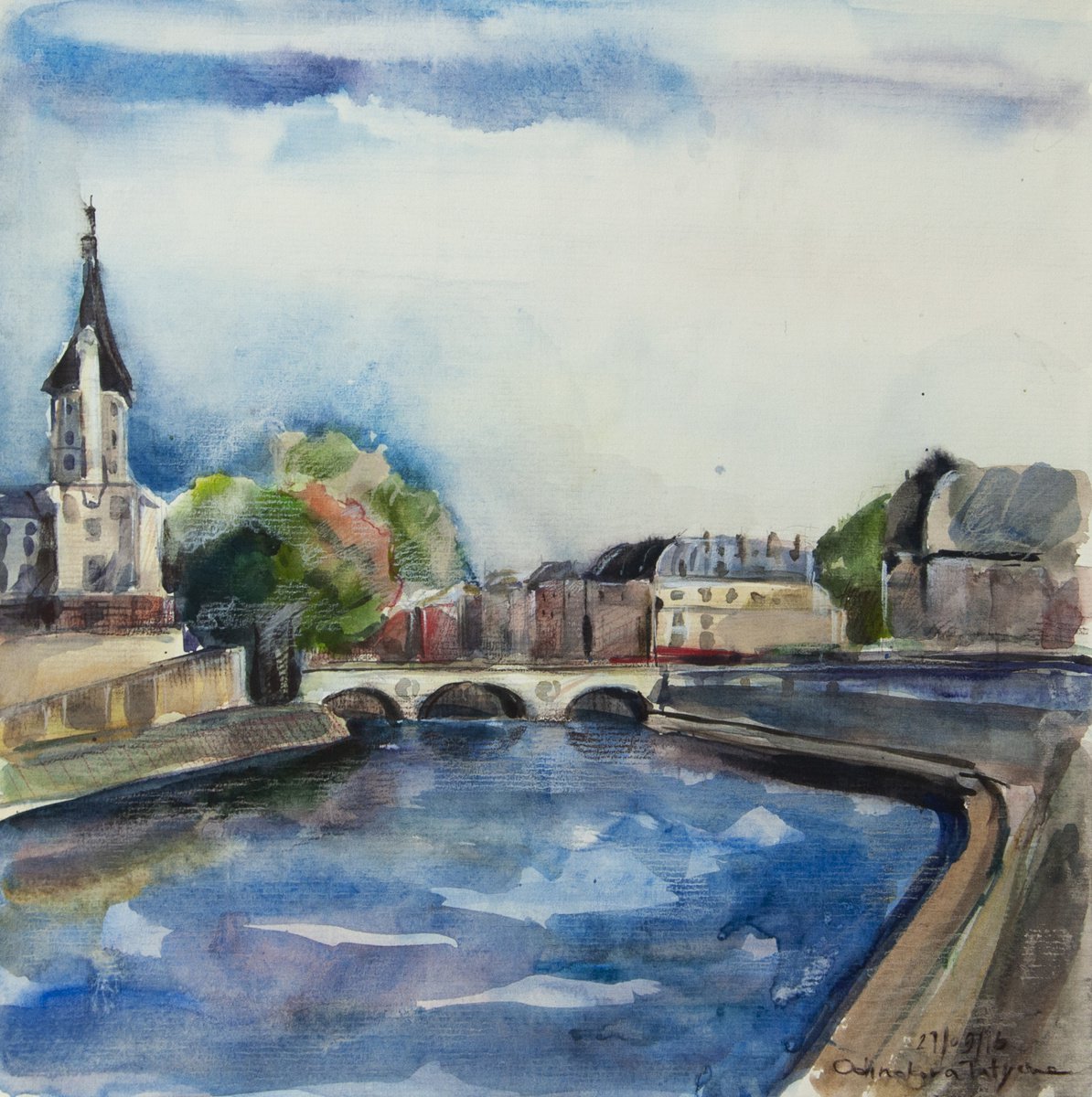 Impressionistic Cityscapes Watercolour By Valda Rose Art Gallery, 12 X 12", Paris My Love, Original Artwork