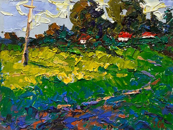 Yellow fields near the village