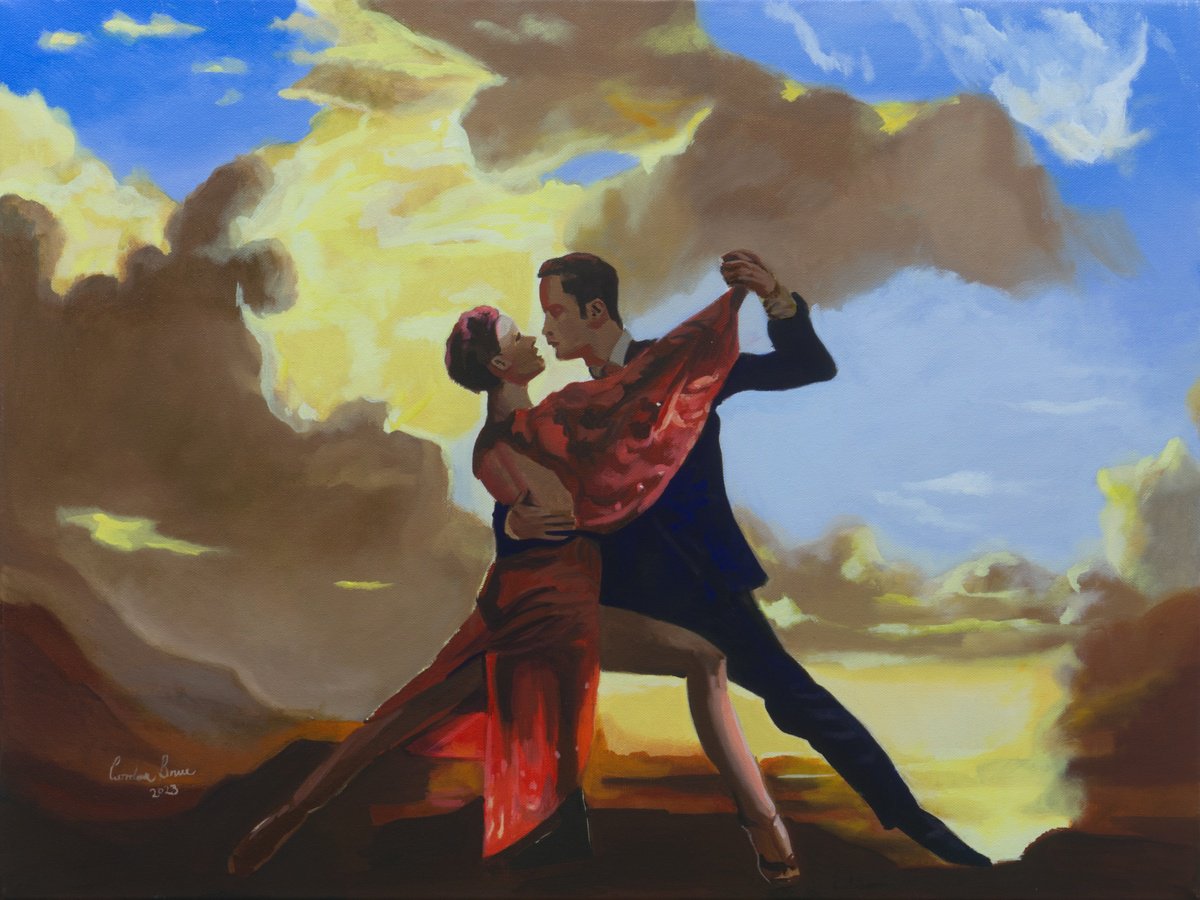 Photorealistic Portrait Oil Painting By Gordon Bruce, 24 X 18, The Dancers, Original Artwork