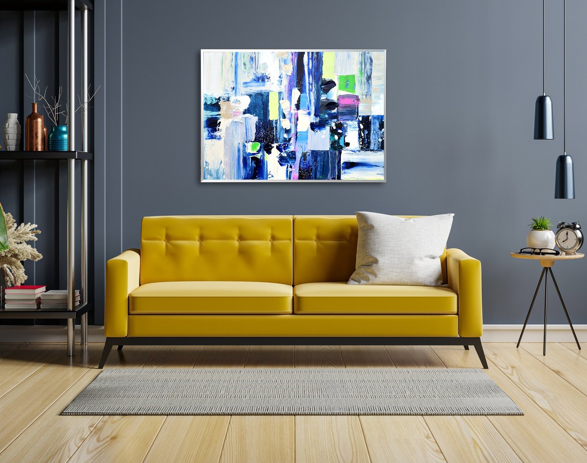 Geometric Abstract Acrylic Painting By Milena Gaytandzhieva, 29 X 21", Winter Thrill, Original Artwork