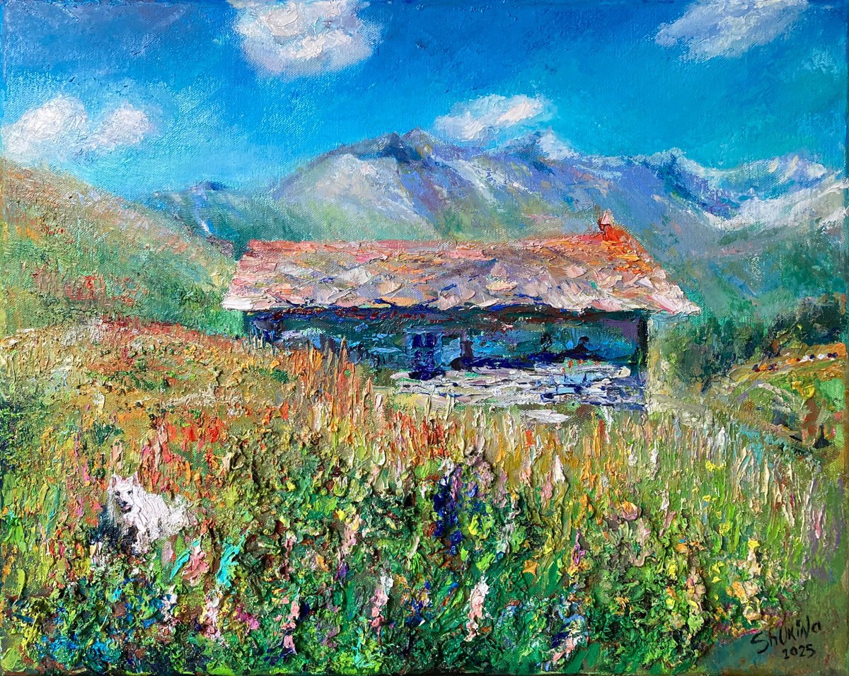 Impressionistic Landscape Oil Painting By Helen Shukina, 20 X 16, Appeasement And Mountains, Original Artwork