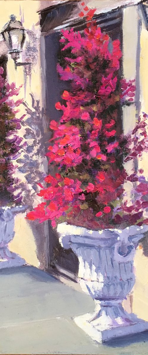 Italy Cityscape - Flowers in Florence - One of a kind artwork, Home decor, Pink by Nithya Swaminathan