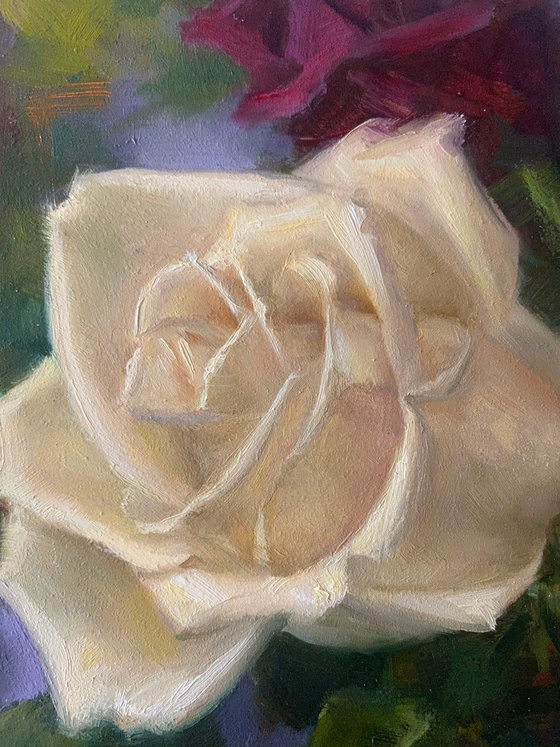 Cream Rose Original Oil Painting