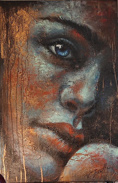 "Anais" 60x90x2cm Original acryl painting on canvas,ready to hang by Elena Kraft