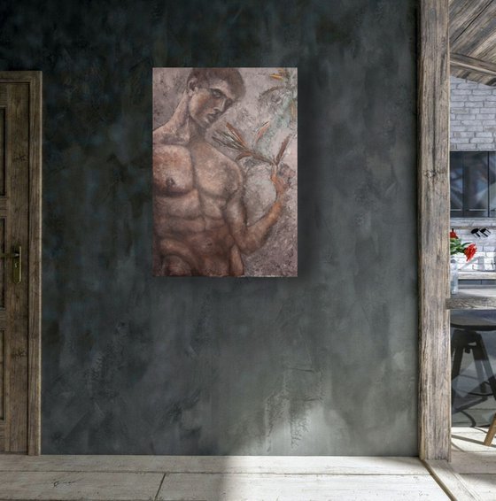 MY LOVE, MY LIFE, MY BEAST Large Original Male Nude Painting on Canvas