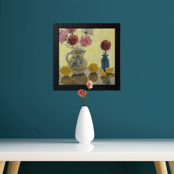 Backlit flowers and lemons