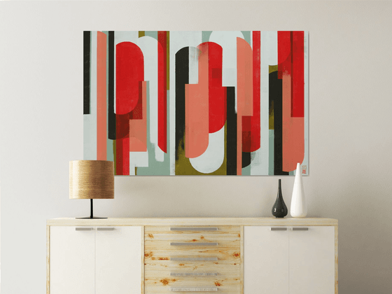 Large Graphic Painting - Traffic Red & Pink XL - 140x90cm - Ronald Hunter - 07J