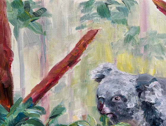 Koala Oil Painting, Cute Bear Original Artwork, Australia Wall Art, Animal Home Decor