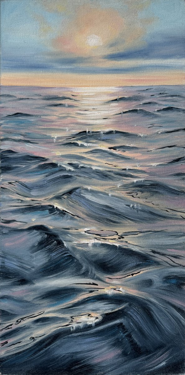 Photorealistic Landscape Oil Painting By Irina Ponna, 12 X 24, Waves, Original Artwork