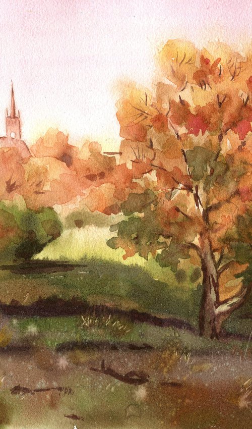 Ukrainian watercolor. Autumn landscape by Nina Zakharova