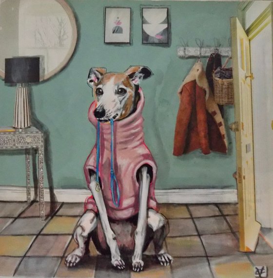 Greyhound painting called 'Let's Go!'