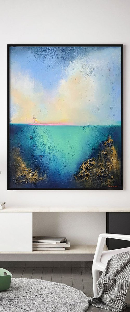 Abstract seascape painting From the Deep / Original artwork by Larissa Uvarova