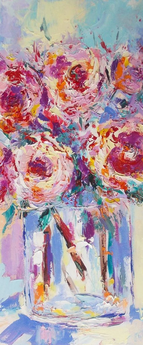 Morning Joy III-Roses oil painting-Still life roses by Antigoni Tziora