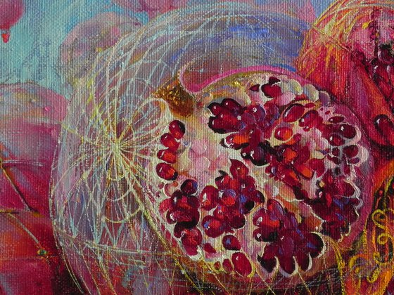 "Flying pomegranate" Original art Oil on canvas Contemporary home decor