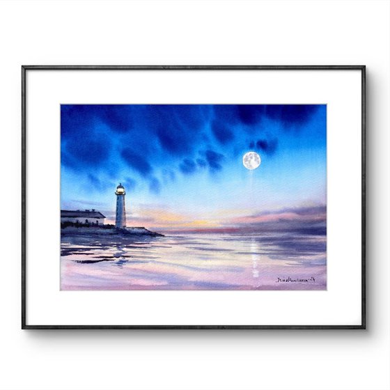 Moonlit Lighthouse Glow