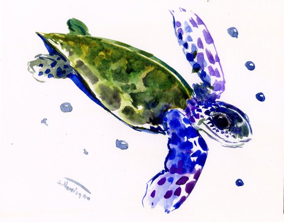 Sea Turtle, watercolor turtle painting