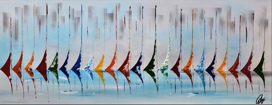 Colored Sails  - Abstract- Sailboat Painting- Acrylic Canvas Wall Art