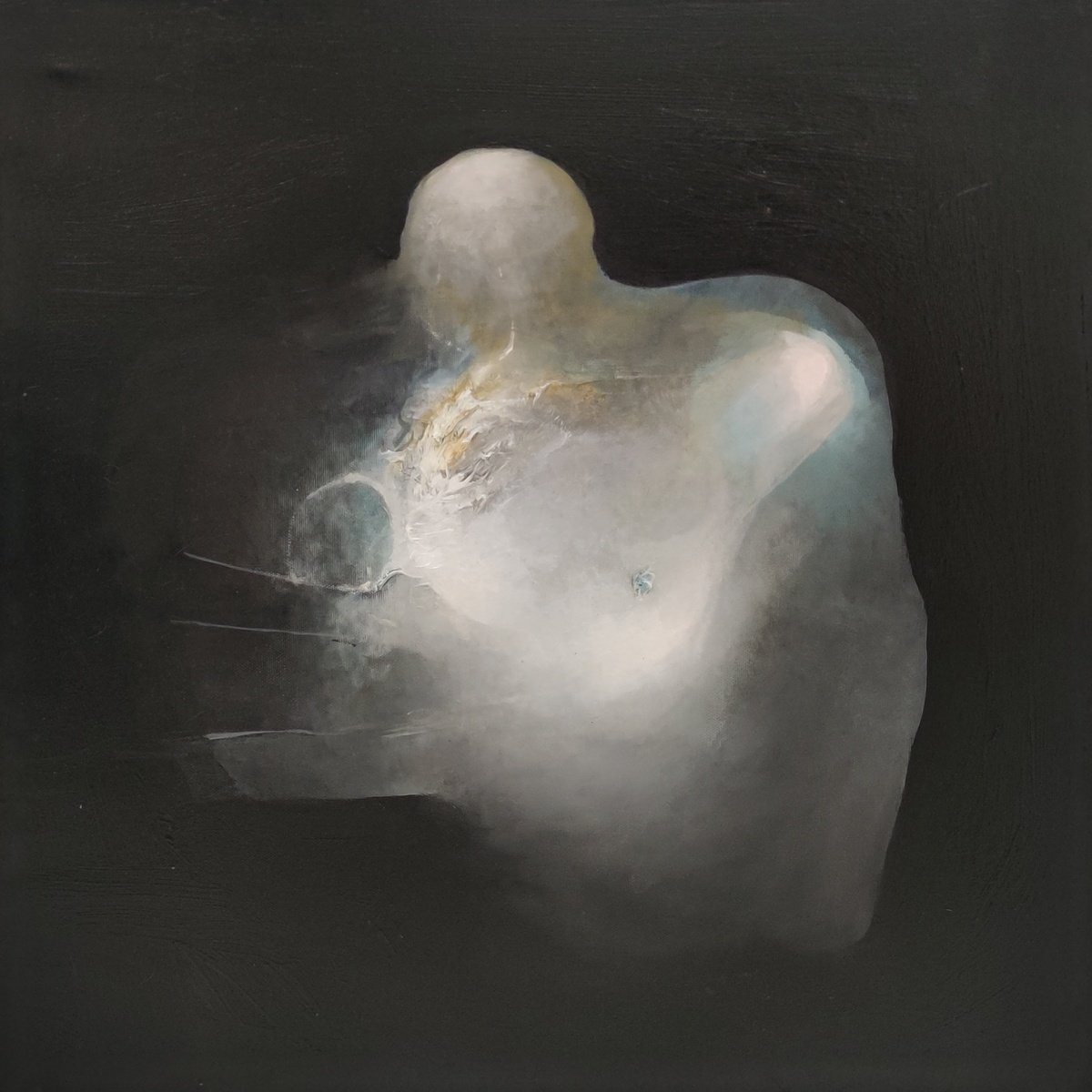 Abstract Portrait Oil Painting By Mladen Ilic, 24 X 24", Why?, Original Artwork