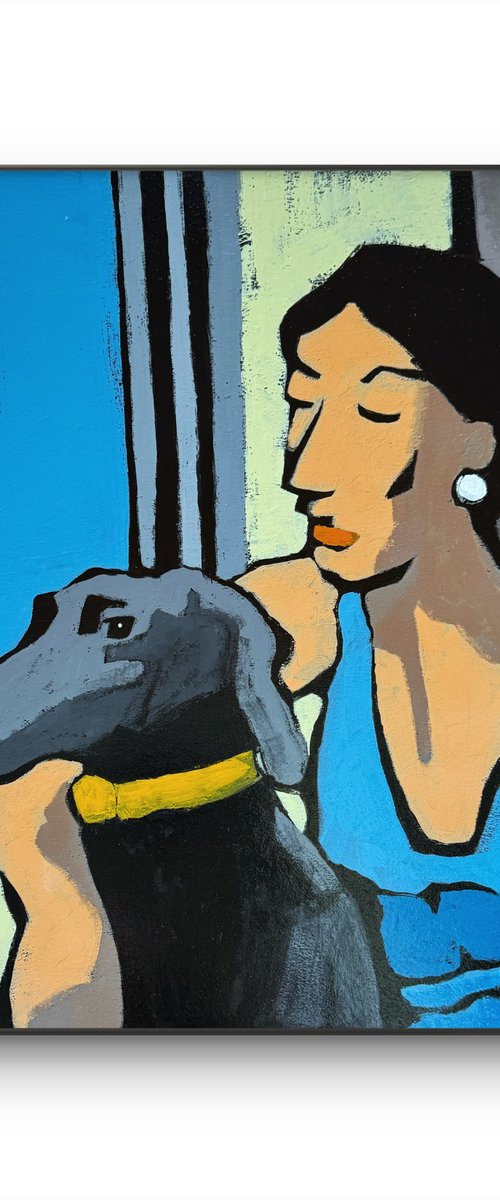 Woman with Dog in Train by Daria Baklykova