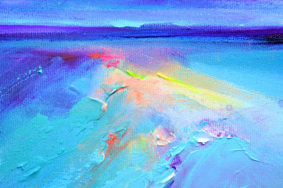 New Horizon 166 - 40x40 cm, Colourful Seascape, Sunset Painting, Impressionistic Colorful Painting, Large Modern Ready to Hang Abstract Landscape, Pink Sunset, Sunrise, Ocean Shore