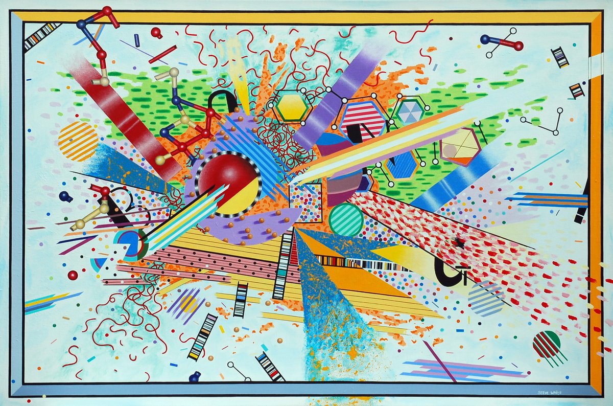 Geometric Abstract Acrylic Painting By Steve White, 47 X 31", The Big Bang, Original Artwork