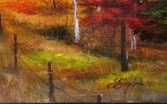 BRIGHT AUTUMN.  Autumn landscape. Oil painting.