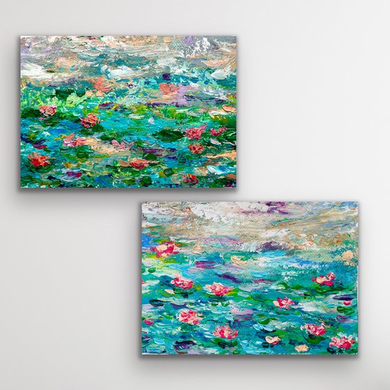 Blue Waterlily Pond - Diptych