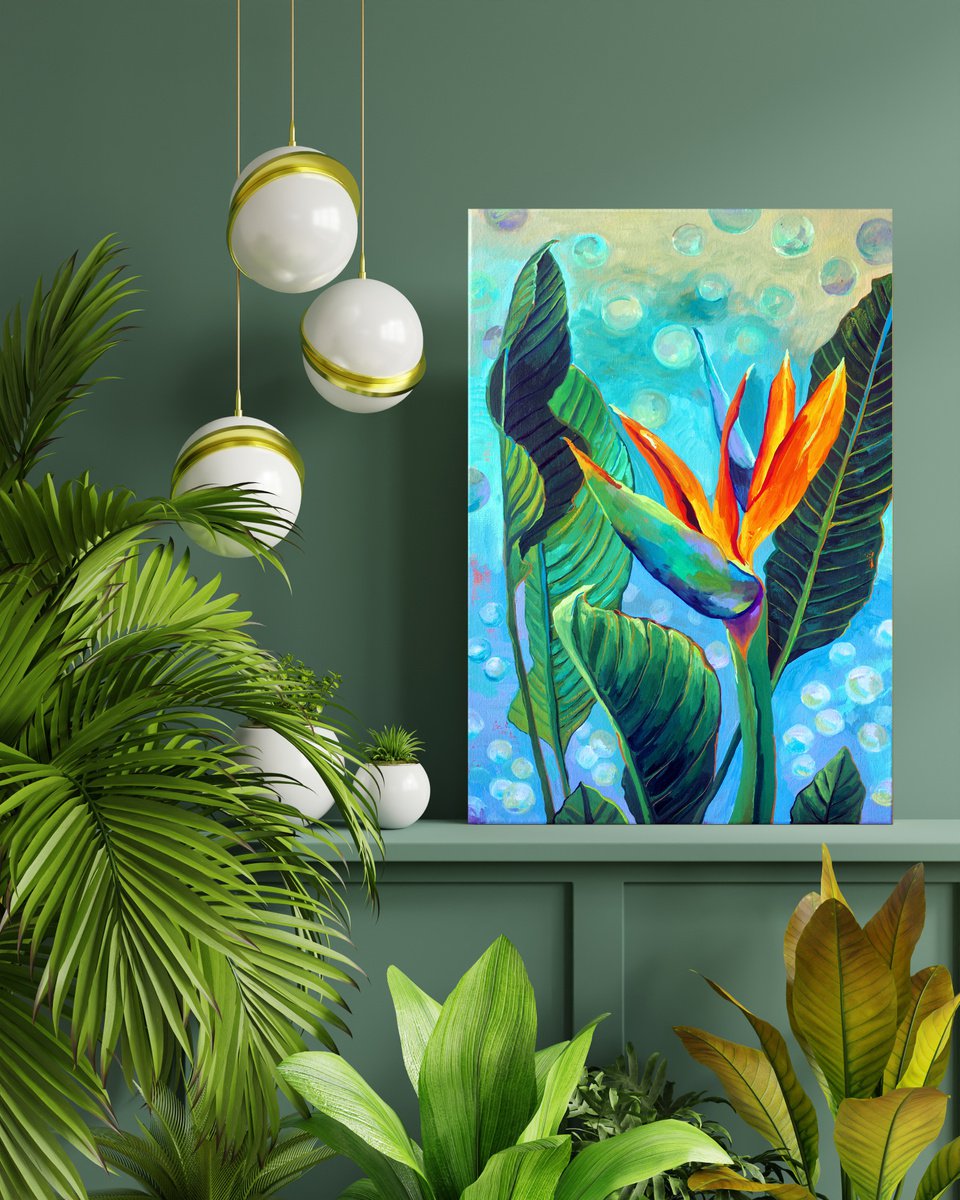 Strelitzia, tropical flower - original artwork by Delnara El