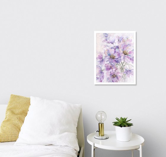 Flowers in pastel colors. Light lilac impressionist flowers