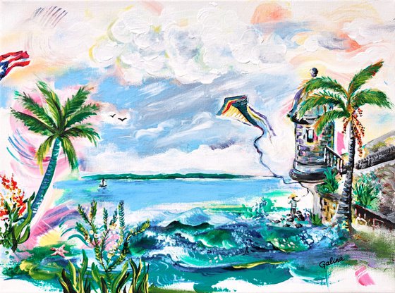 Flying kite in San Juan, PR