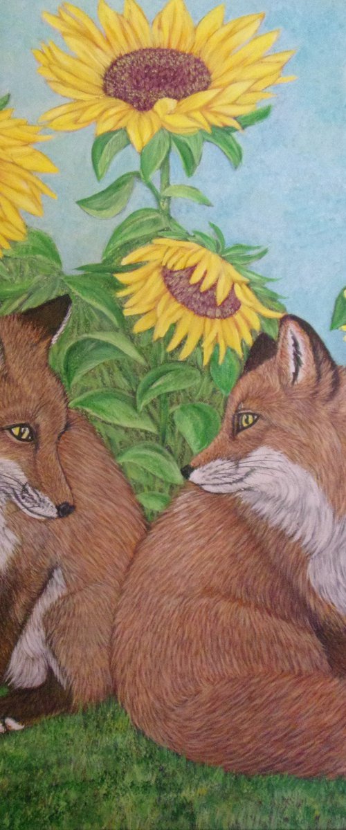 Foxes and Sunflowers by Sofya Mikeworth