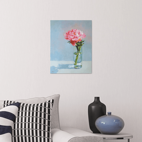 "Coral flashes. " peonies  flower  liGHt original painting  GIFT (2021)