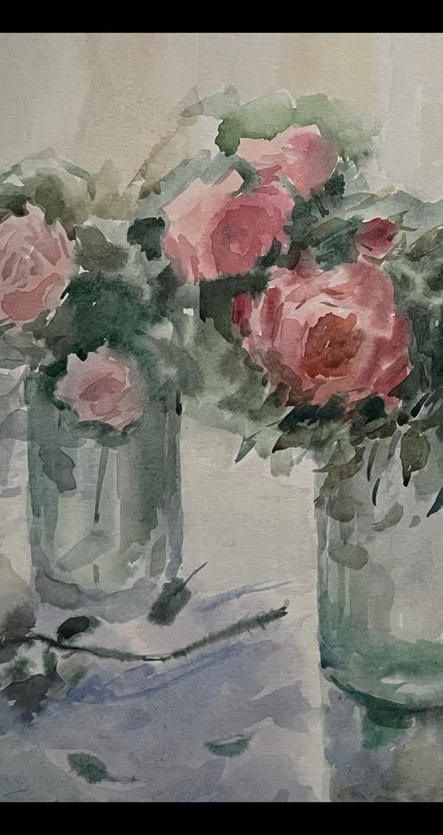 Red roses still life by Roman Sergienko