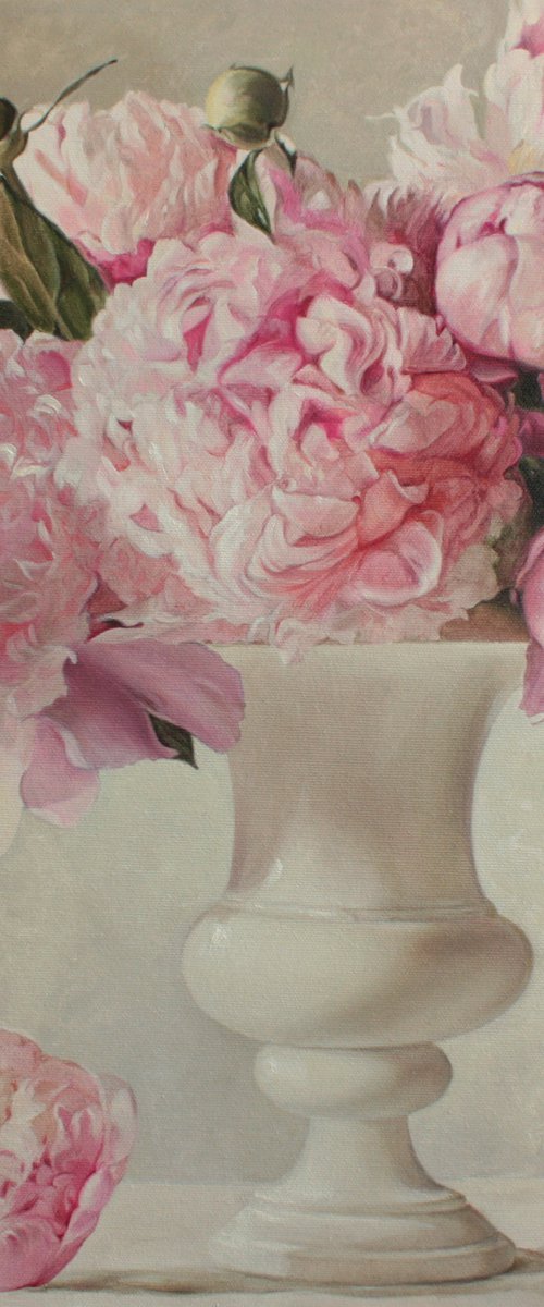 Bouquet of peonies in a white vase by Julia Diven