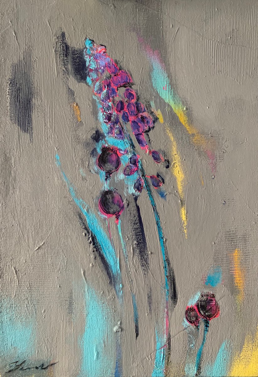 Impressionistic Botanical Acrylic Painting By Yaroslav Yasenev, 12 X 18", Lupine, Original Artwork