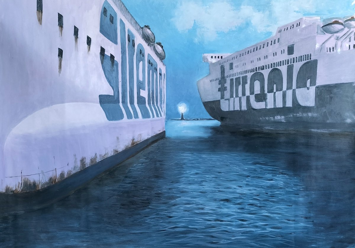 Photorealistic Transport Oil Painting By Laura Chilivani, 43 X 30", Incontro, Original Artwork