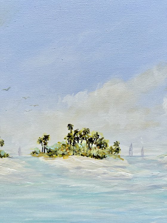 TROPICAL ISLAND. Seascape Painting of Florida Beach