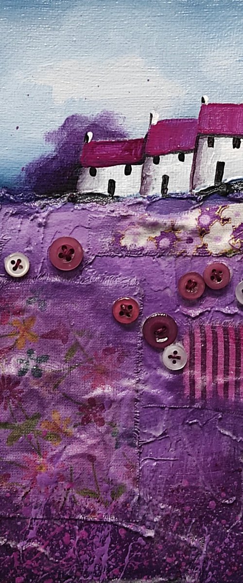 Terrace on purple patchwork Field Textured Landscape by Jane Palmer Art
