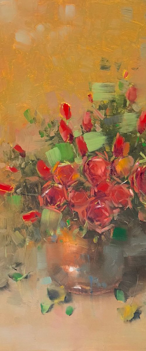 Red Roses, Oil painting, One of a kind, Signed, Handmade artwork by Vahe Yeremyan