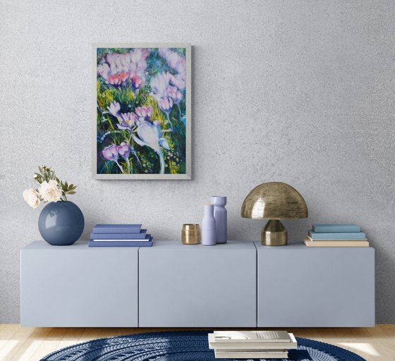 INNER GLOW - modern wall art, acrylic painting, lavander colors.