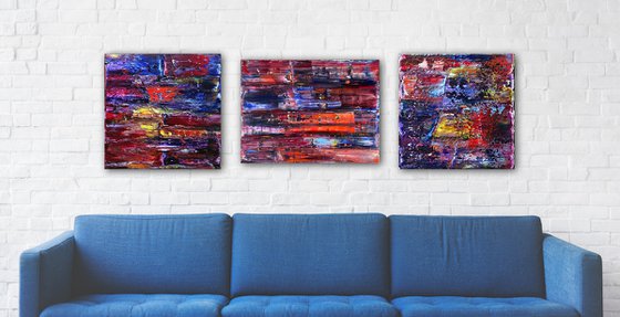 "We'll Mess You Up" - FREE USA SHIPPING + Save As A Series - Original Large PMS Abstract Triptych Oil Paintings On Canvas - 64" x 20"