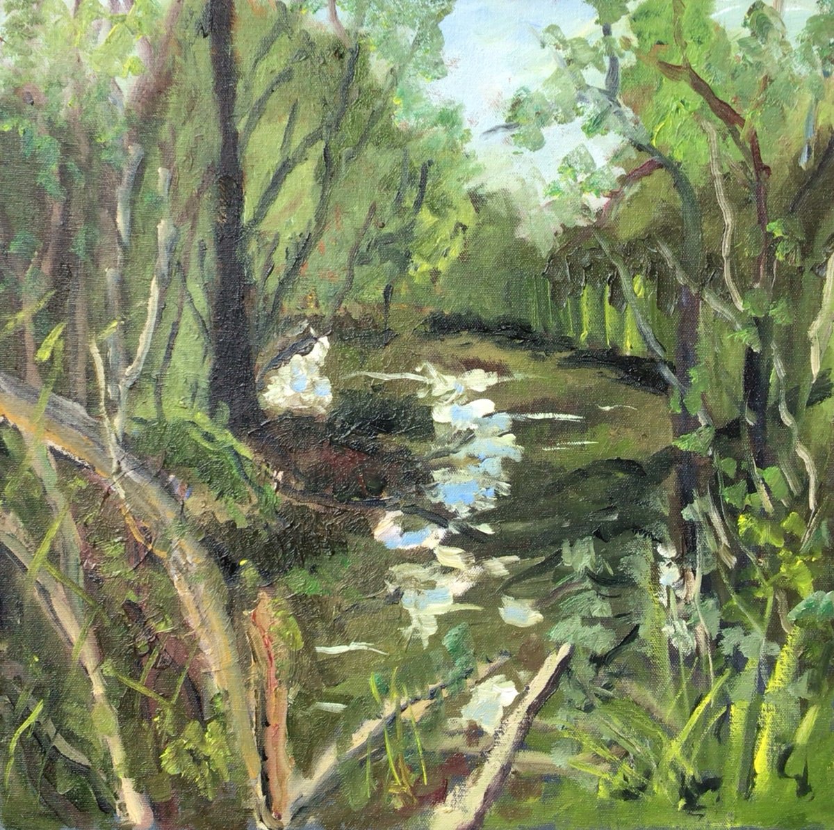 Impressionistic Landscape Oil Painting By Julian Lovegrove Art, 12 X 12", Through The Trees, Original Artwork