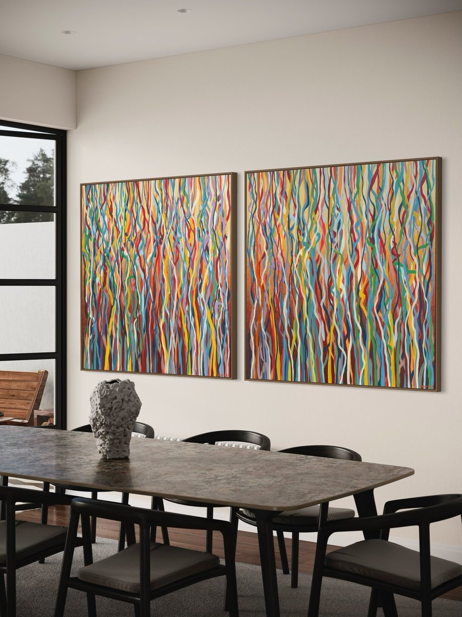 Abstract Acrylic Painting By George Hall, 100 X 50, Ambient Funk Duo, Original Artwork