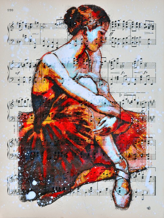 Ballerina 26  - Collage Art on Real Vintage Sheet Music Page