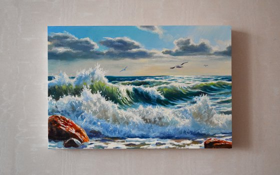 A seascape with crushing waves