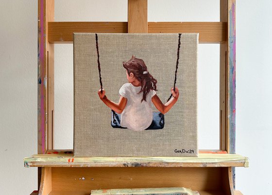 Childhood -Little Girl on Swing Painting