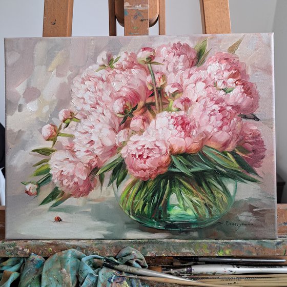 Peonies in vase painying