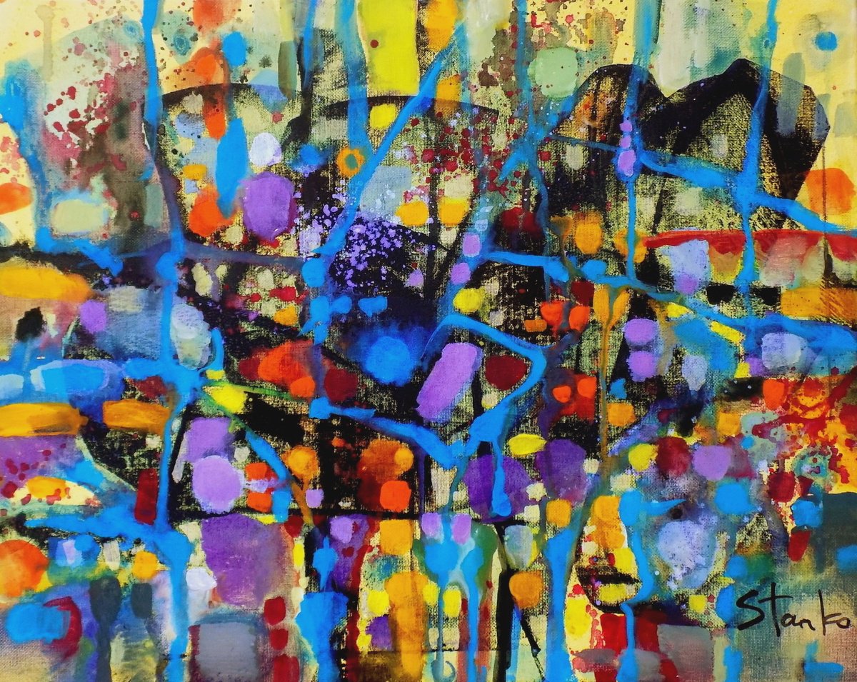 Abstract Acrylic Painting By Stanislav Bojankov, 20 X 16", Jazzy Mood-Lxxvii, Original Artwork