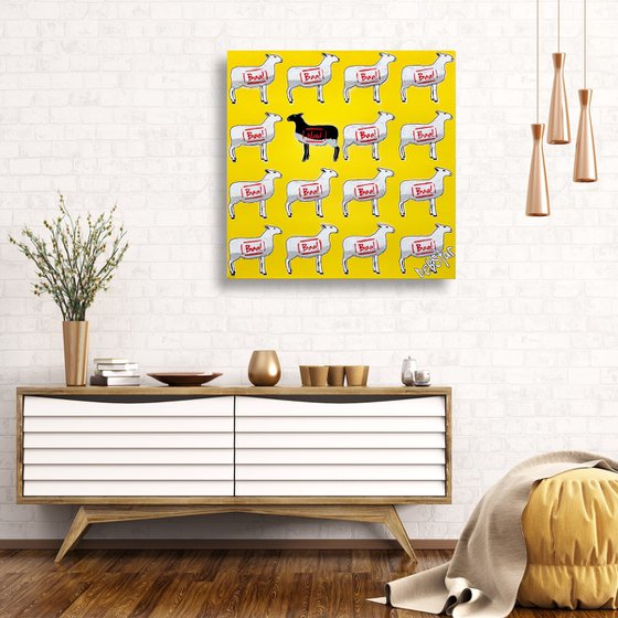 The Black Sheep - Yellow 61cm x 61cm
